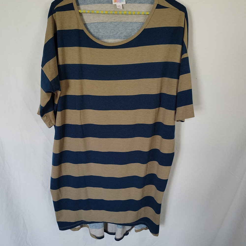 LuLaRoe Blue and Tan Striped Top